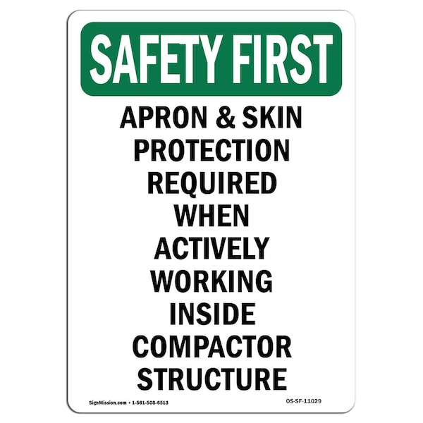 OSHA Sign, Apron And Skin Protection Required, 14in X 10in Aluminum, 10" W, 14" H, Portrait